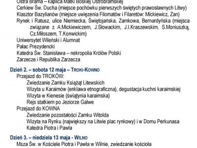  "WILNO - MATECZNIK POLSKOŚCI" - objazd nauowo-edukacyjny 10-13 maja 2018